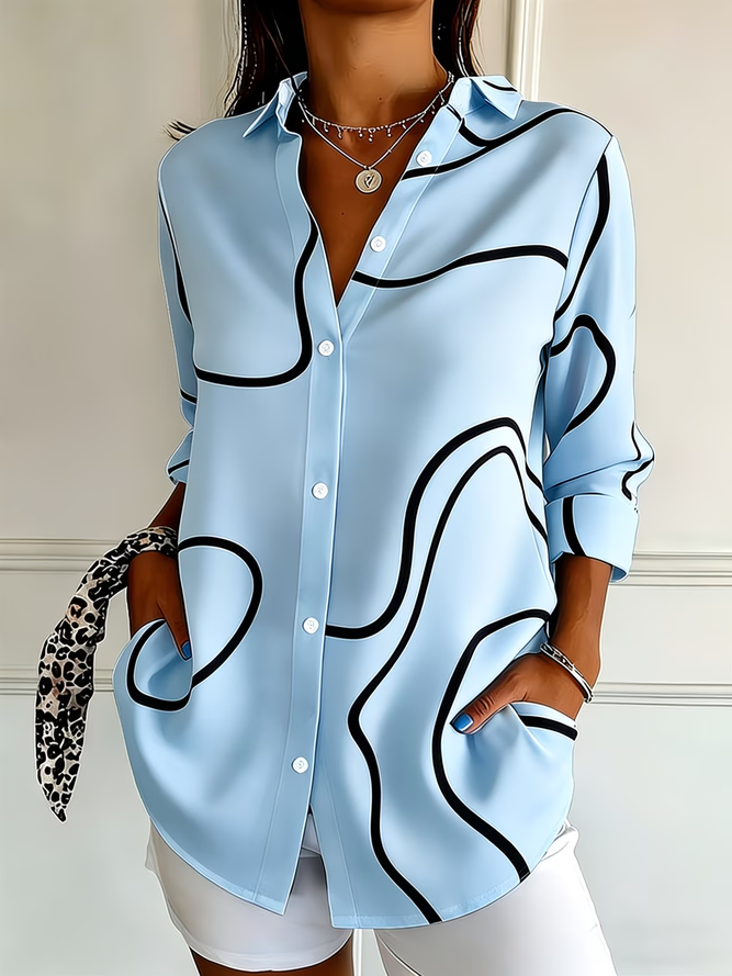 Women Abstract Casual Shirts Shirt Collar Buckle Button Up Shirt Long Sleeve Spring/Fall Top-image-17102569
