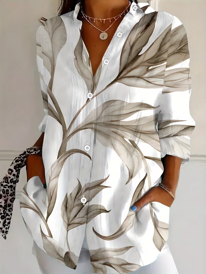 Women Plants Casual Shirts Shirt Collar Buckle Button Up Shirt Long Sleeve Spring/Fall Top-image-17102557