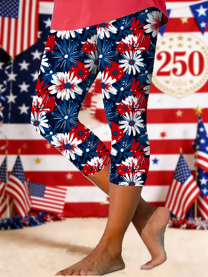 Women Floral Casual Capris Leggings Summer Pants-image-17103490
