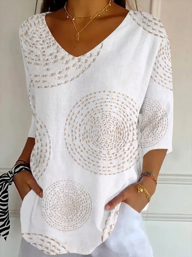 Women Abstract Casual Three Quarter Sleeve Tee T-shirt V Neck Spring/Fall Printing Graphic Tee Top-image-17104063