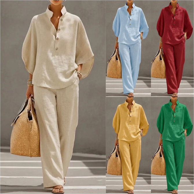 Women Plain Casual Two-Piece Sets Stand Collar Daily Spring/Fall Top With Pants-image-17099919
