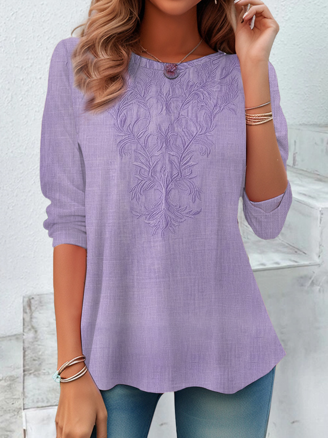 Women Floral Casual Long Sleeve Tee T-shirt Crew Neck Spring/Fall Tunic Top-image-17106305