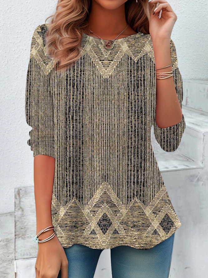 Women Abstract Casual Long Sleeve Tee T-shirt Crew Neck Spring/Fall Tunic Top-image-17106329