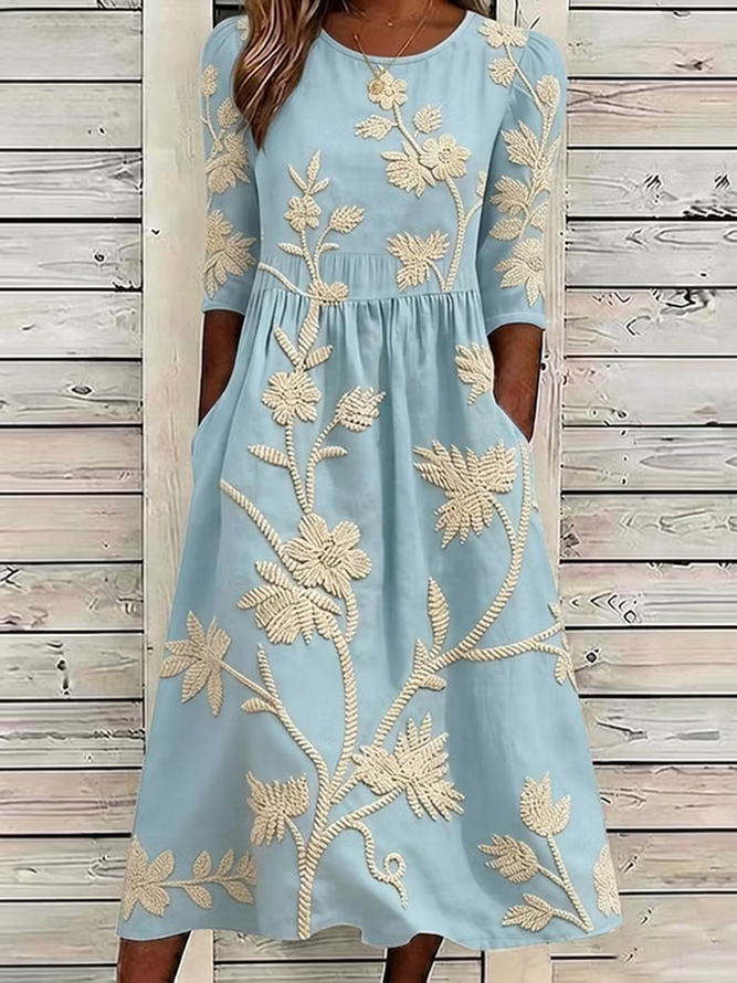 Women Floral H-Line Maxi Crew Neck Casual Summer Daily Dress-image-17107016