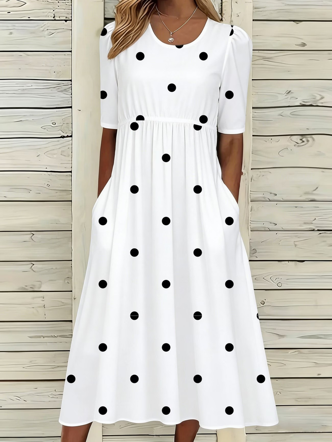 Women Polka Dots H-Line Maxi Crew Neck Casual Summer Daily Dress-image-17106944