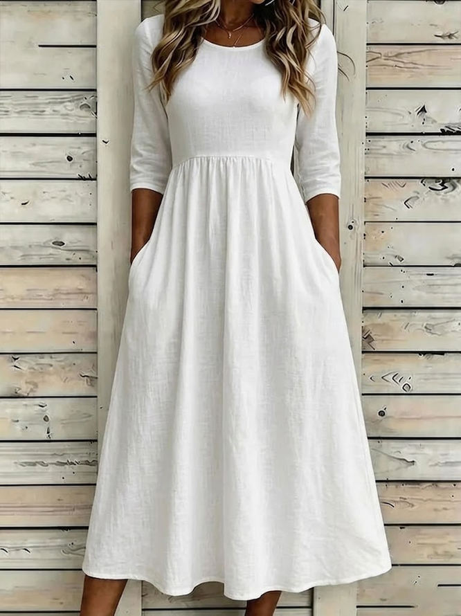 Women Plain H-Line Maxi Crew Neck Casual Summer Daily Dress-image-17107028