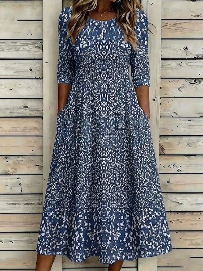 Women Abstract H-Line Maxi Crew Neck Casual Summer Daily Dress-image-17107331