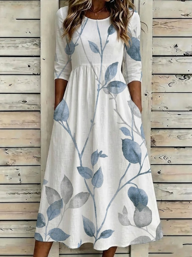 Women Floral H-Line Maxi Crew Neck Casual Summer Daily Dress-image-17107307