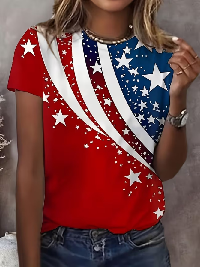 Women Independence Day (Flag) Casual Short Sleeve Tee T-shirt Crew Neck Summer Printing Graphic Tee Top-image-17107391