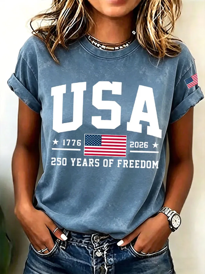 Women Independence Day (Flag) Casual Short Sleeve Tee T-shirt Crew Neck Summer Printing Graphic Tee Top-image-17108708