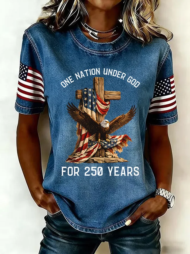 Women Independence Day (Flag) Casual Short Sleeve Tee T-shirt Crew Neck Summer Printing Graphic Tee Top-image-17108720