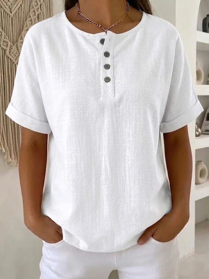 Women Plain Vintage Short Sleeve Tee T-shirt Crew Neck Summer Printing Top-image-17110079