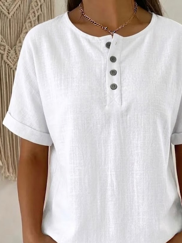 Side view of Women Plain Vintage Short Sleeve Tee T-shirt Crew Neck Summer Printing Top