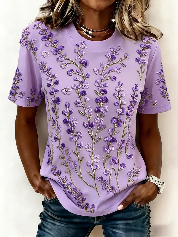 Women Floral Casual Short Sleeve Tee T-shirt Crew Neck Summer Printing Graphic Tee Top-image-17110175