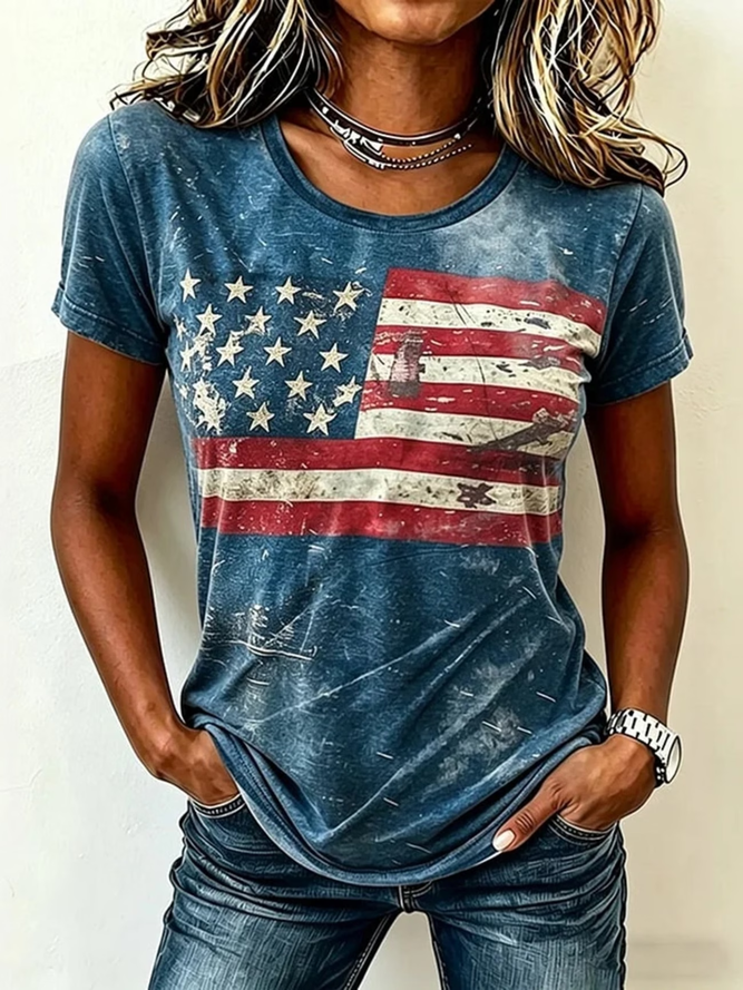 Women Independence Day (Flag) Casual Short Sleeve Tee T-shirt Crew Neck Summer Printing Graphic Tee Top-image-17111235