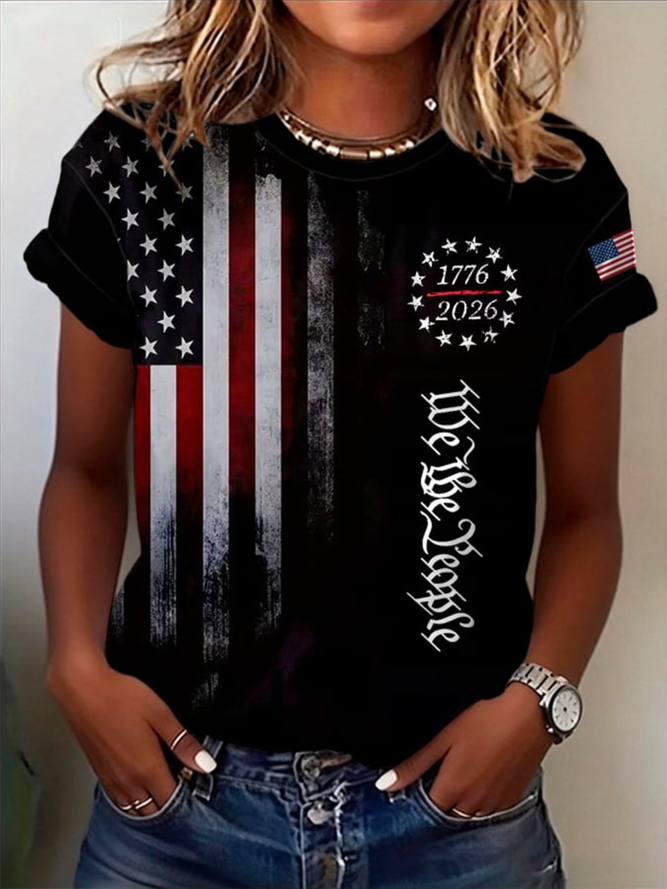 Women Independence Day (Flag) Casual Short Sleeve Tee T-shirt Crew Neck Summer Printing Graphic Tee Top-image-17111247