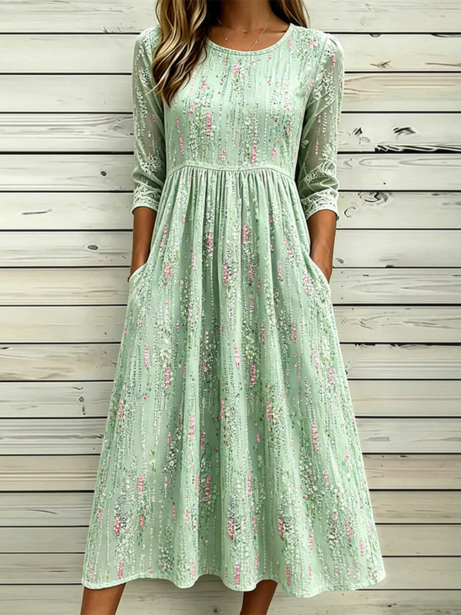 Women Abstract H-Line Maxi Crew Neck Casual Summer Daily Dress-image-17111331