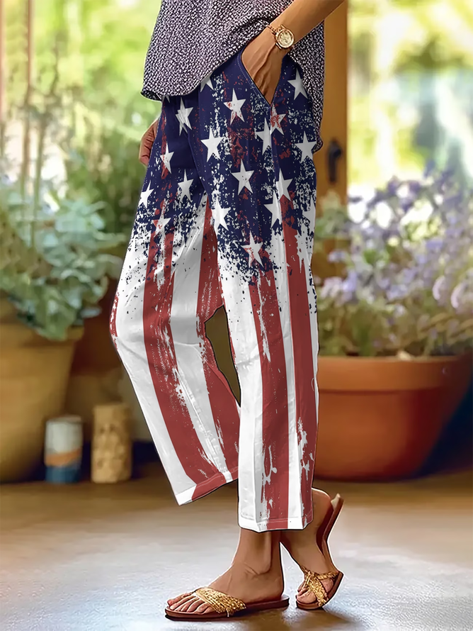 Women Independence Day (Flag) Casual Long Baggy Pants Spring/Fall Pants-image-17111343