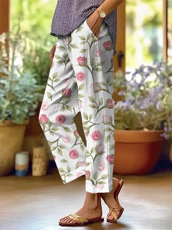 Women Floral Casual Long Baggy Pants Spring/Fall Pants-image-17112704