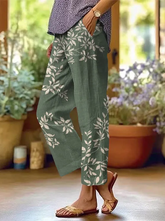 Women Leaf Casual Long Baggy Pants Spring/Fall Pants-image-17112716