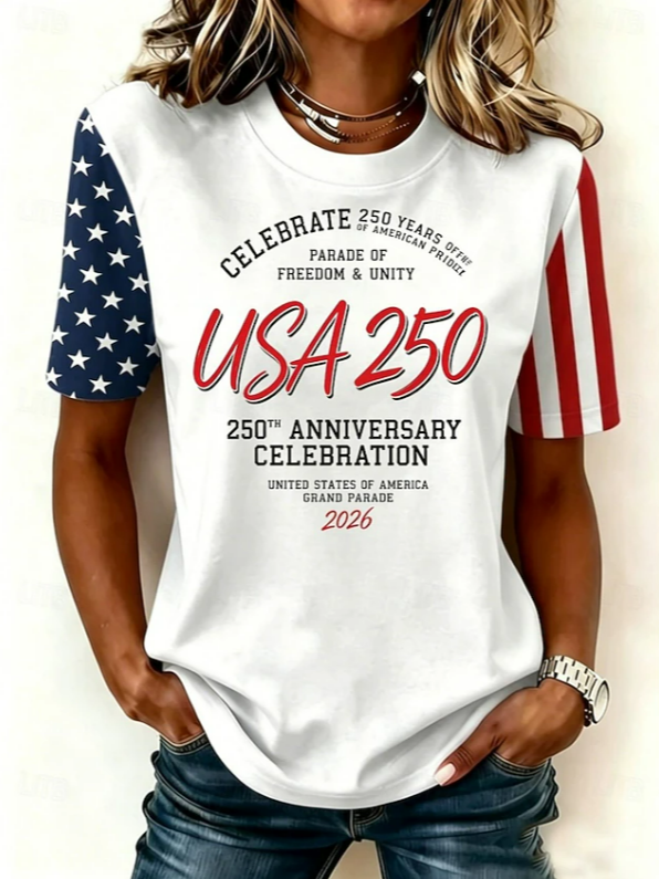 Women Independence Day (Flag) Casual Short Sleeve Tee T-shirt Crew Neck Summer Printing Graphic Tee Top-image-17113494