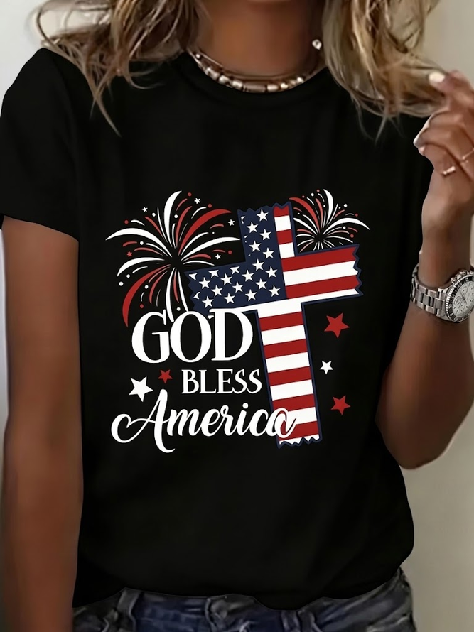 Women Independence Day (Flag) Casual Short Sleeve Tee T-shirt Crew Neck Summer Printing Graphic Tee Top-image-17113519