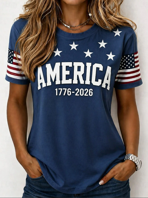 Women Independence Day (Flag) Casual Short Sleeve Tee T-shirt Crew Neck Summer Printing Graphic Tee Top-image-17113482