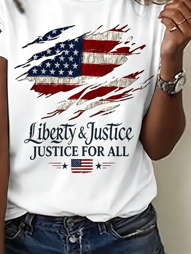 Side view of Women Independence Day (Flag) Casual Short Sleeve Tee T-shirt Crew Neck Summer Printing Graphic Tee Top