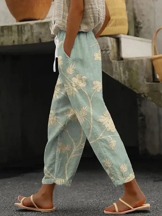 Women Floral Casual Long Baggy Pants Spring/Fall Pants-image-17113603