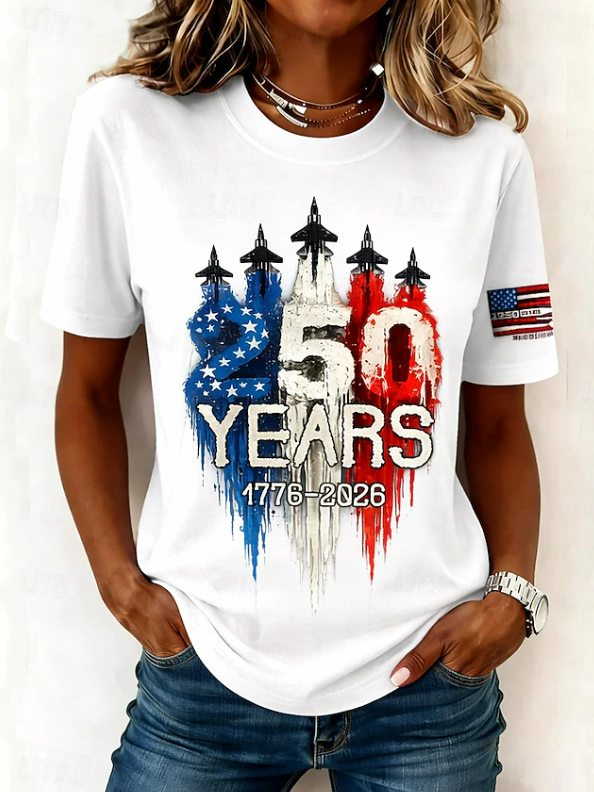 Women Independence Day (Flag) Casual Short Sleeve Tee T-shirt Crew Neck Summer Printing Graphic Tee Top-image-17114884