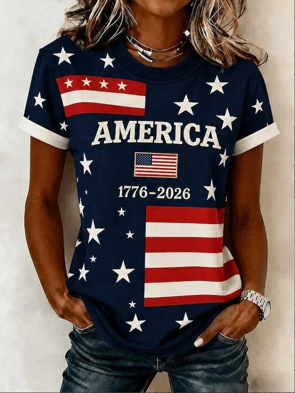 Women Independence Day (Flag) Casual Short Sleeve Tee T-shirt Crew Neck Summer Printing Graphic Tee Top-image-17114944