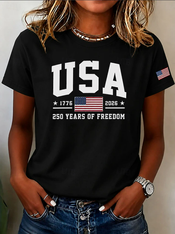 Women Independence Day (Flag) Casual Short Sleeve Tee T-shirt Crew Neck Summer Printing Graphic Tee Top-image-17114896