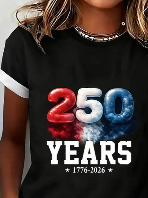 Side view of Women Independence Day (Flag) Casual Short Sleeve Tee T-shirt Crew Neck Summer Printing Graphic Tee Top