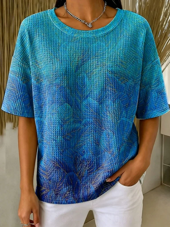 Women Abstract Casual Short Sleeve Tee T-shirt Crew Neck Summer Printing Top-image-17115004