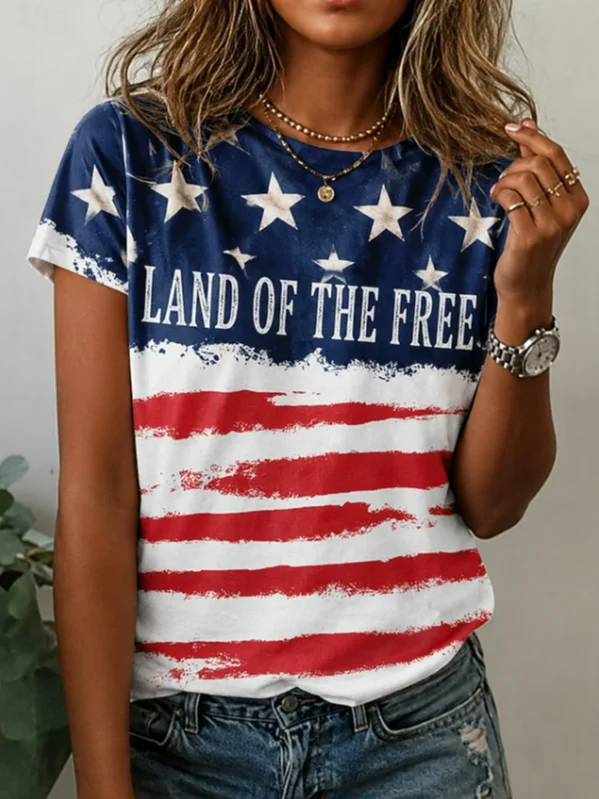 Women Independence Day (Flag) Casual Short Sleeve Tee T-shirt Crew Neck Summer Printing Graphic Tee Top-image-17114908