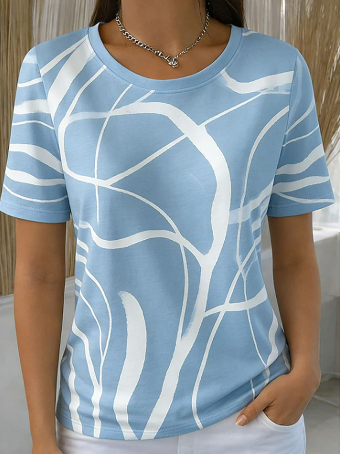 Women Abstract Casual Short Sleeve Tee T-shirt Crew Neck Summer Printing Graphic Tee Top-image-17114872