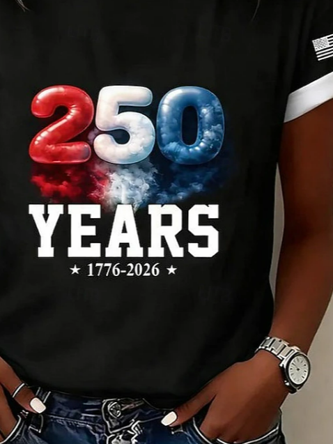 Side view of Women Independence Day (Flag) Casual Short Sleeve Tee T-shirt Crew Neck Summer Printing Graphic Tee Top