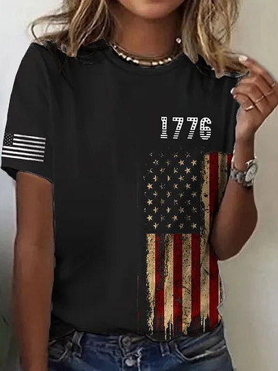 Women Independence Day (Flag) Casual Short Sleeve Tee T-shirt Crew Neck Summer Printing Graphic Tee Top-image-17114836