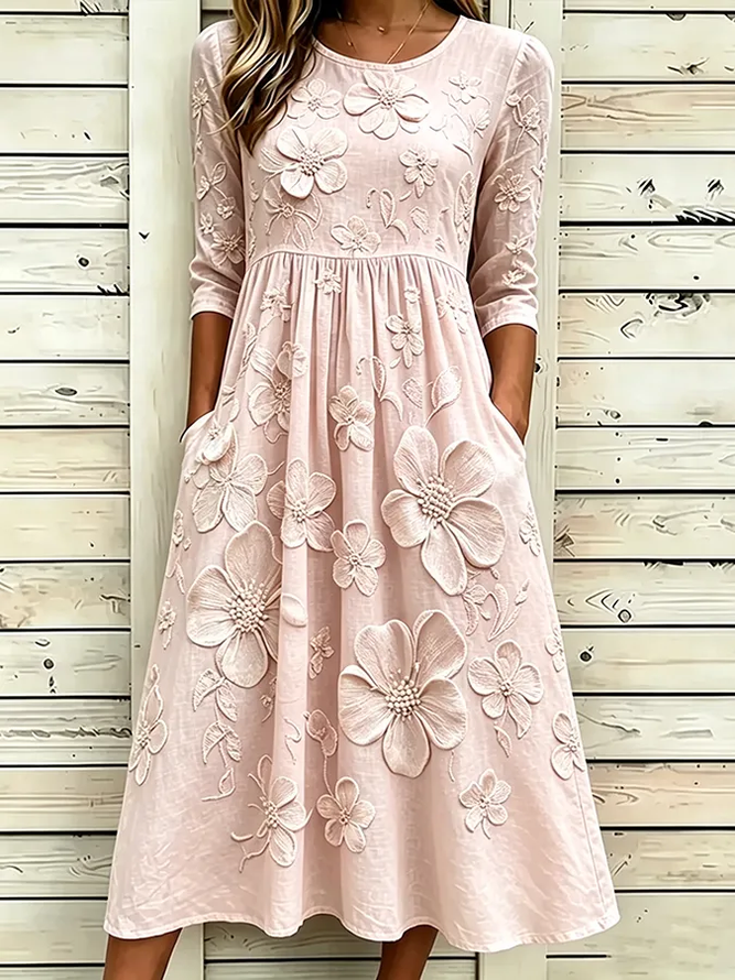 Women Floral H-Line Maxi Crew Neck Casual Summer Daily Dress-image-17116096