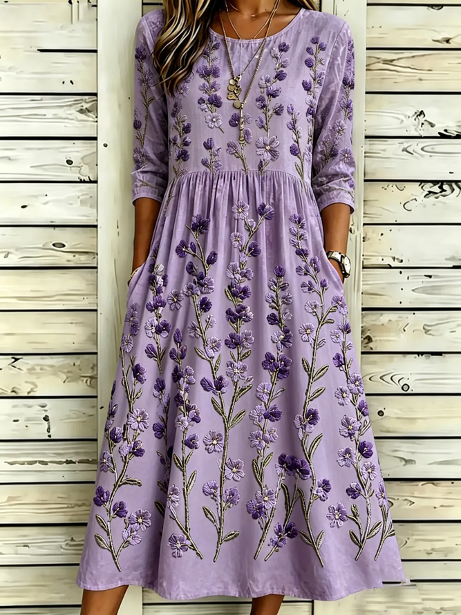 Women Floral H-Line Maxi Crew Neck Casual Summer Daily Dress-image-17116120