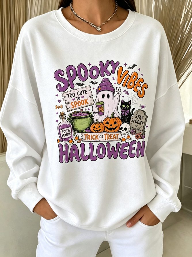Side view of Women Text Letters Casual Crew Neck Long Sleeve Spring/Fall Sweatshirts