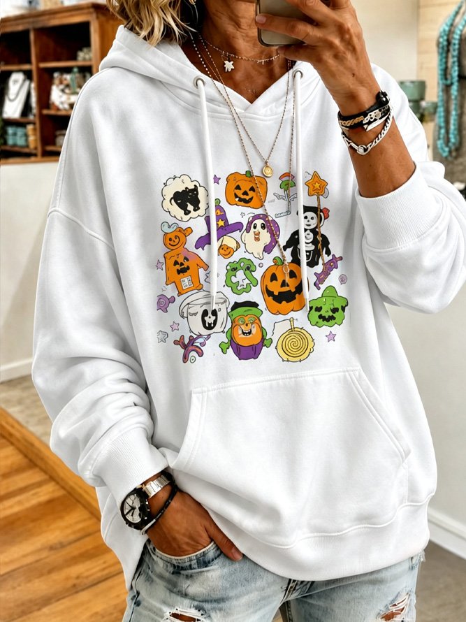 Side view of Women Cartoon Vintage Hoodie Long Sleeve Spring/Fall Hoodies