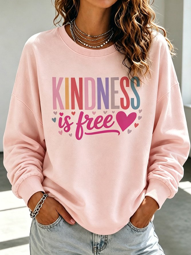 Side view of Women Text Letters Casual Crew Neck Long Sleeve Spring/Fall Sweatshirts