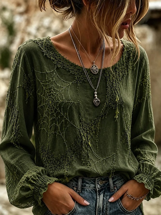 Women Halloween Vintage Blouses Crew Neck Printing Long Sleeve Spring/Fall Top-image-17150509