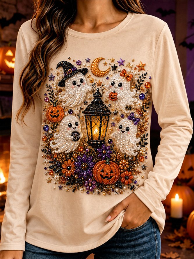 Women Cartoon Casual Long Sleeve Tee T-shirt Crew Neck Spring/Fall Printing Top-image-17150492