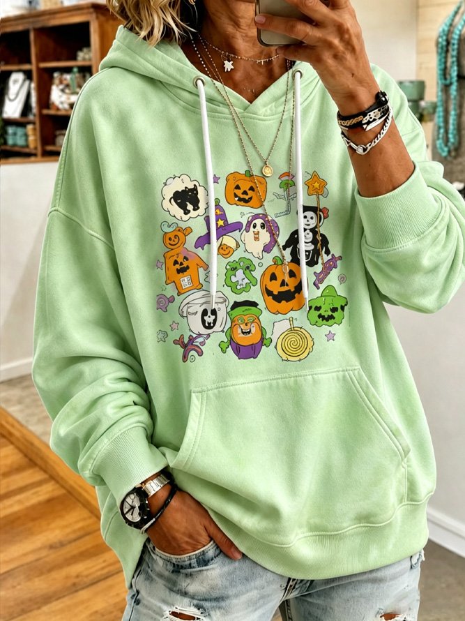 Side view of Women Cartoon Vintage Hoodie Long Sleeve Spring/Fall Hoodies