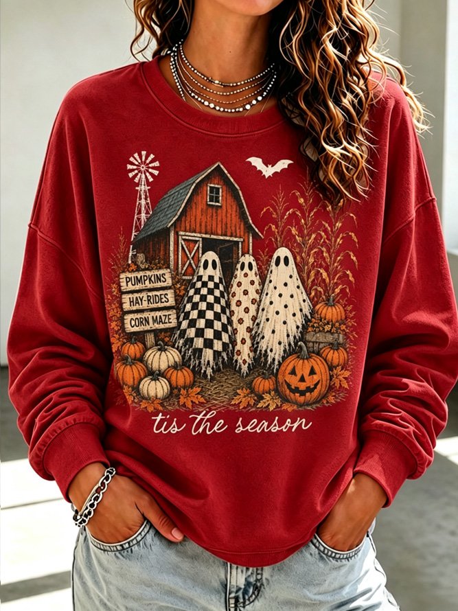 Side view of Women Text Letters Casual Crew Neck Long Sleeve Spring/Fall Sweatshirts