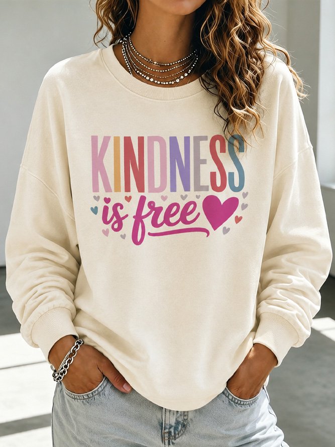 Side view of Women Text Letters Casual Crew Neck Long Sleeve Spring/Fall Sweatshirts