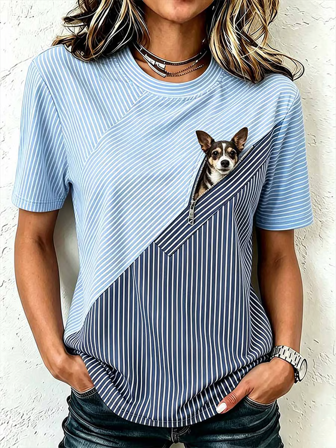Women Striped Casual Short Sleeve Tee T-shirt Crew Neck Summer Printing Graphic Tee Top-image-17150739