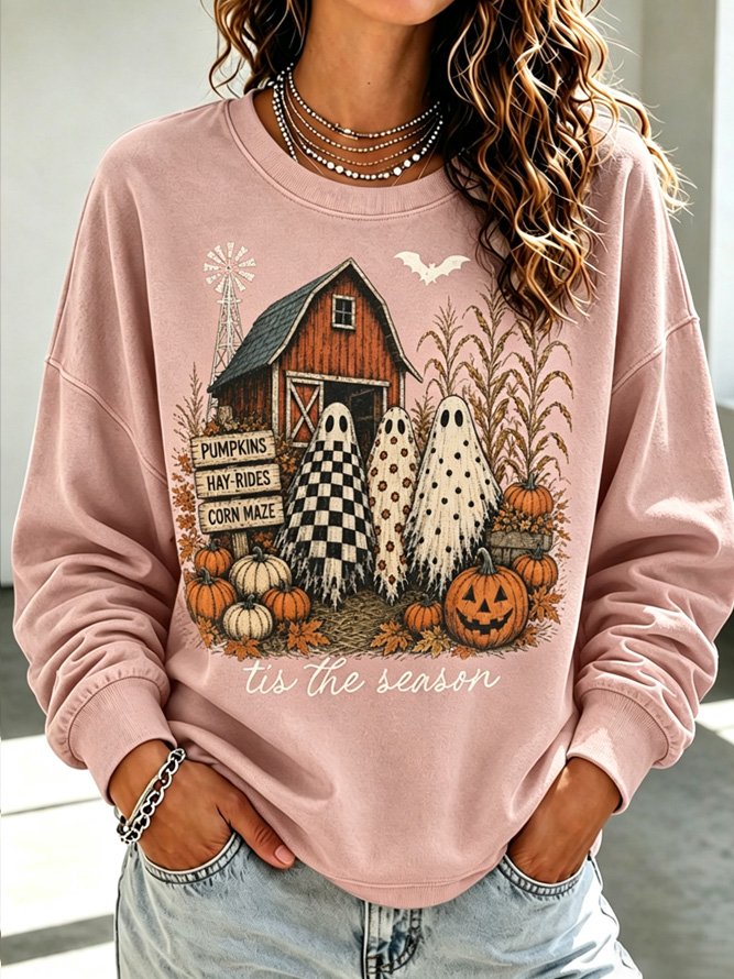 Side view of Women Text Letters Casual Crew Neck Long Sleeve Spring/Fall Sweatshirts